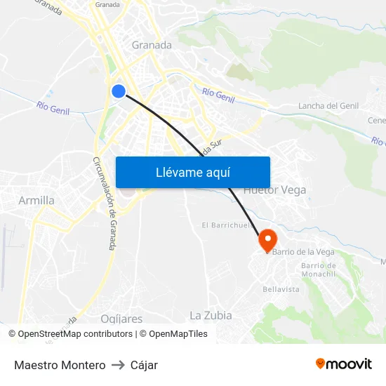 Maestro Montero to Cájar map