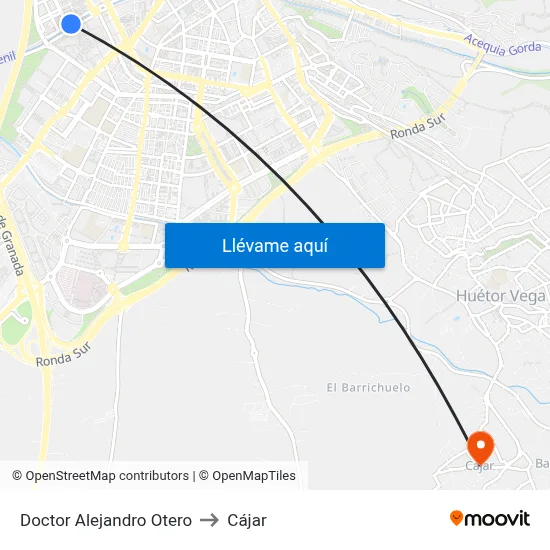 Doctor Alejandro Otero to Cájar map