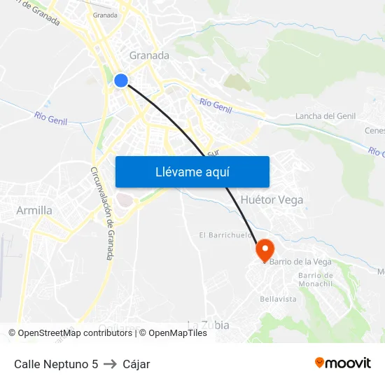 Calle Neptuno 5 to Cájar map