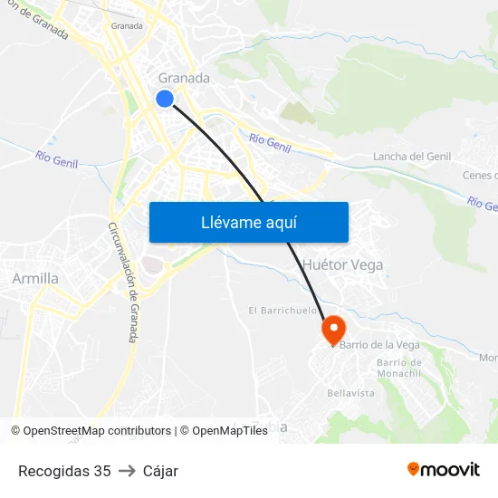 Recogidas 35 to Cájar map