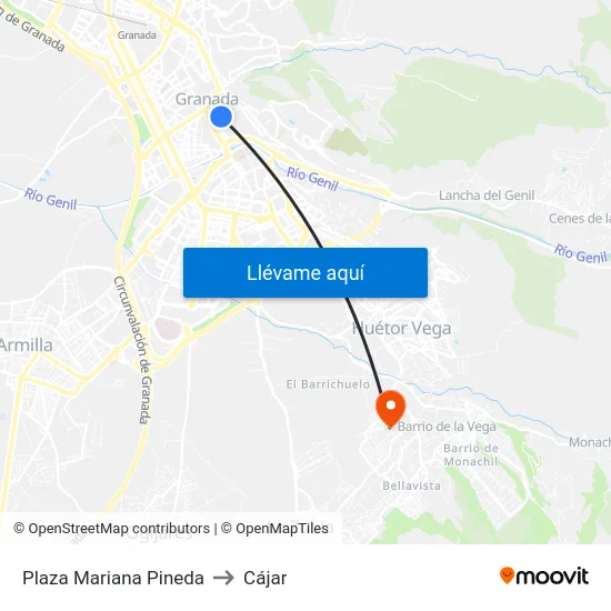 Plaza Mariana Pineda to Cájar map