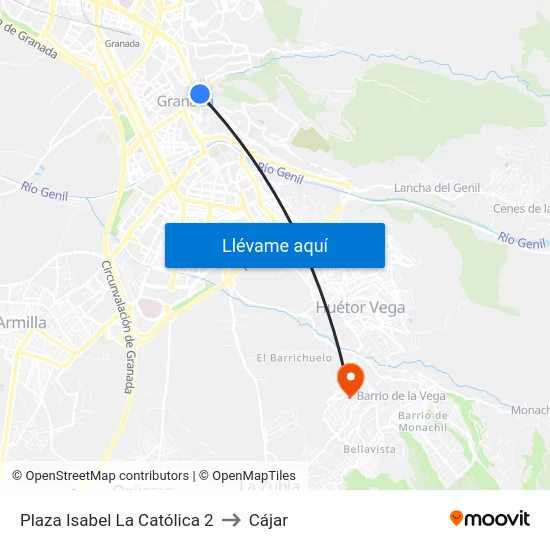 Plaza Isabel La Católica 2 to Cájar map