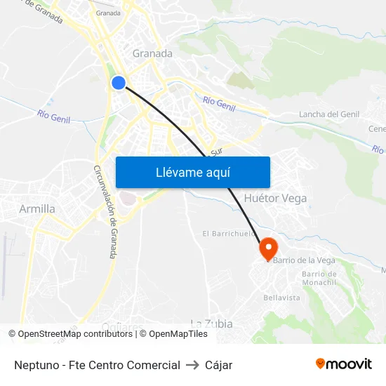 Neptuno - Fte Centro Comercial to Cájar map