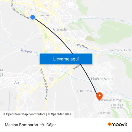 Mecina Bombarón to Cájar map
