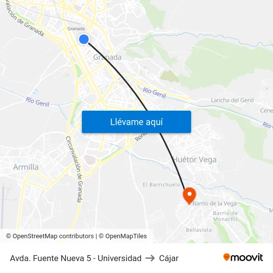 Avda. Fuente Nueva 5 - Universidad to Cájar map