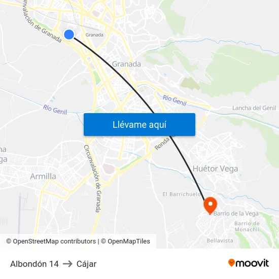 Albondón 14 to Cájar map
