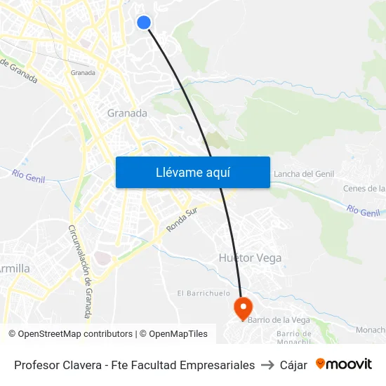 Profesor Clavera - Fte Facultad Empresariales to Cájar map
