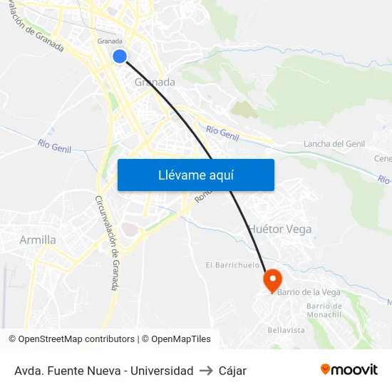 Avda. Fuente Nueva - Universidad to Cájar map