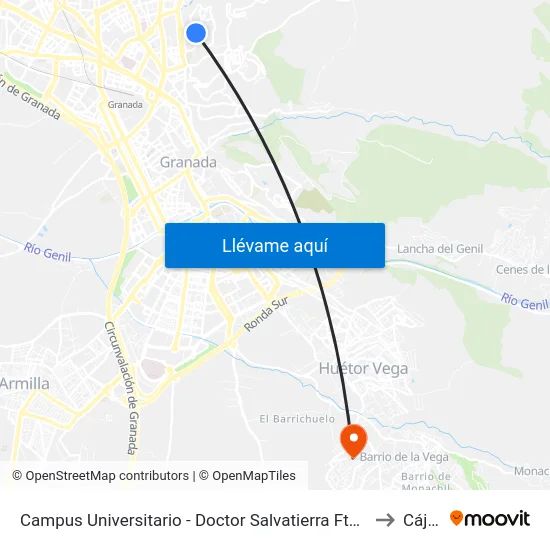 Campus Universitario - Doctor Salvatierra Fte 2 to Cájar map