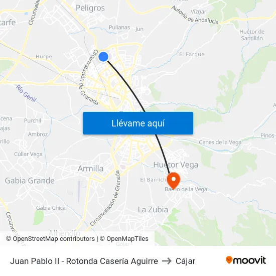 Juan Pablo II - Rotonda Casería  Aguirre to Cájar map