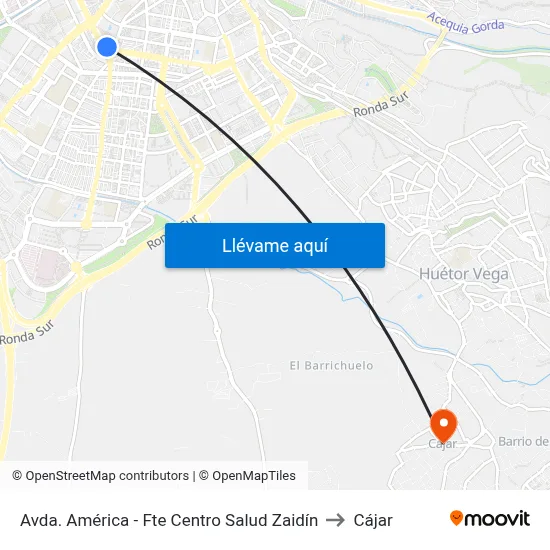 Avda. América - Fte Centro Salud Zaidín to Cájar map