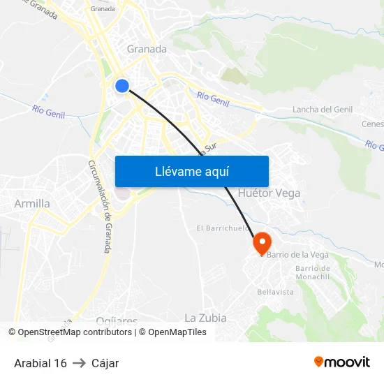 Arabial 16 to Cájar map