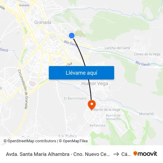 Avda. Santa María Alhambra - Cno. Nuevo Cementerio 82 to Cájar map