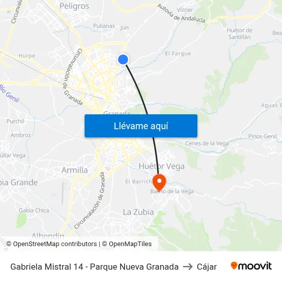 Gabriela Mistral 14 - Parque Nueva Granada to Cájar map