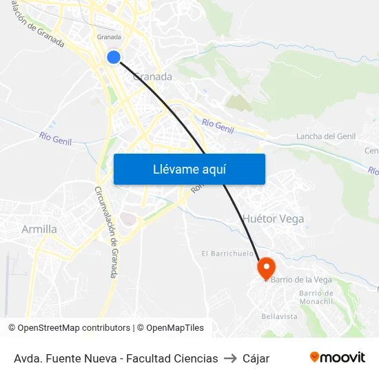 Avda. Fuente Nueva - Facultad Ciencias to Cájar map