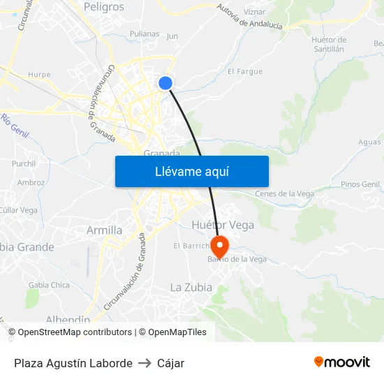 Plaza Agustín Laborde to Cájar map