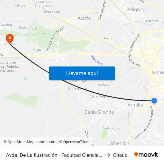 Avda. De La Ilustración - Facultad Ciencias De La Salud to Chauchina map