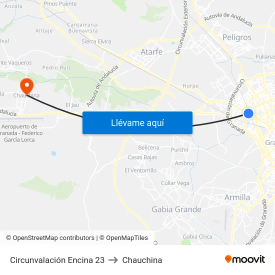 Circunvalación Encina 23 to Chauchina map