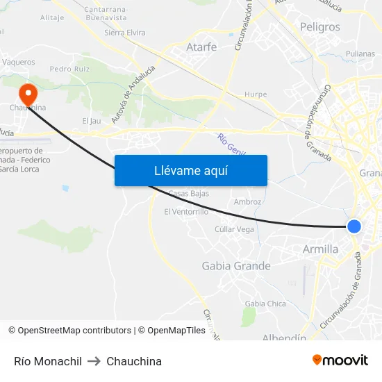 Río Monachil to Chauchina map