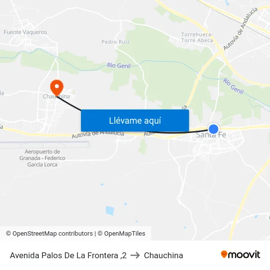 Avenida Palos De La Frontera ,2 to Chauchina map