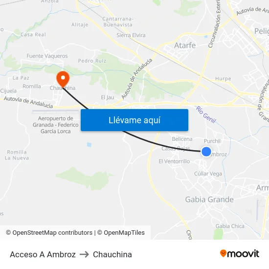 Acceso A Ambroz to Chauchina map