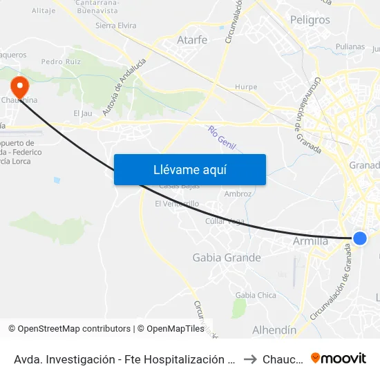Avda. Investigación - Fte Hospitalización Campus Salud to Chauchina map