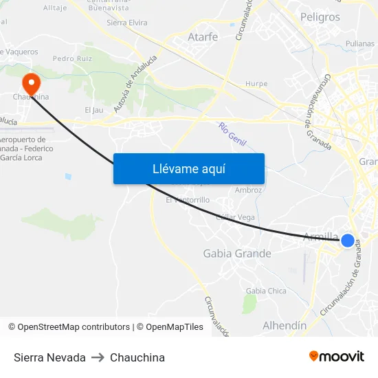 Sierra Nevada to Chauchina map