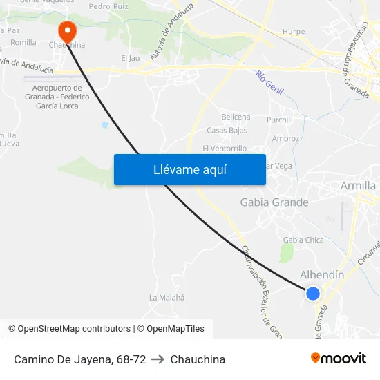 Camino De Jayena, 68-72 to Chauchina map