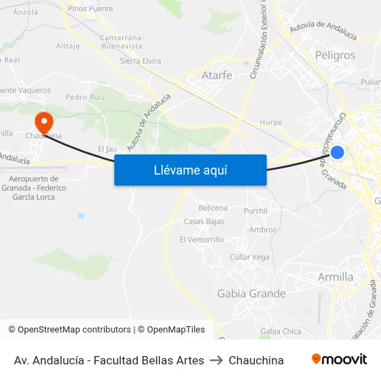 Av. Andalucía - Facultad Bellas Artes to Chauchina map