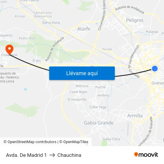 Avda. De Madrid 1 to Chauchina map