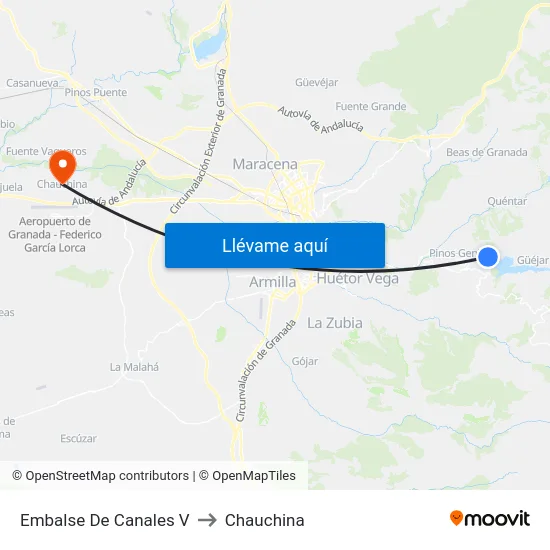 Embalse De Canales V to Chauchina map