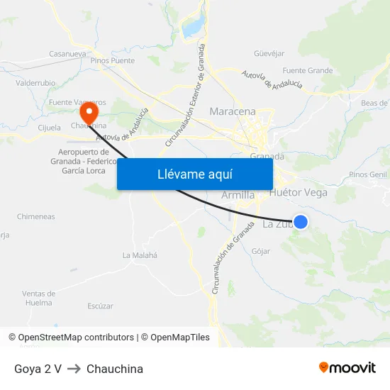 Goya 2 V to Chauchina map