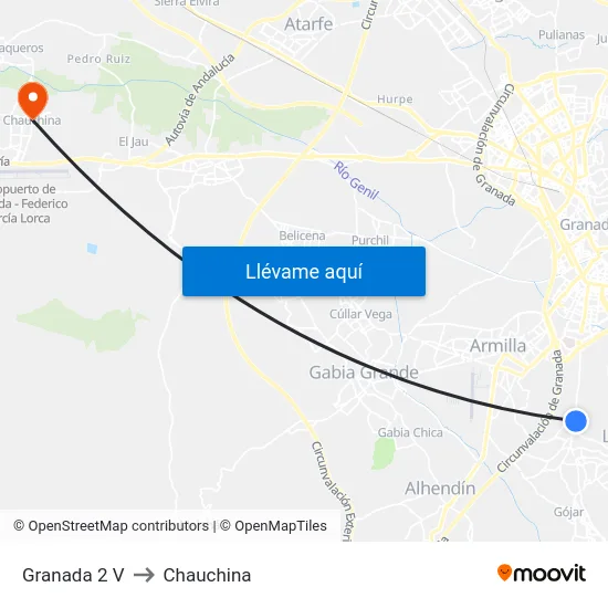 Granada 2 V to Chauchina map