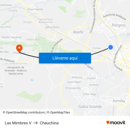 Las Mimbres V to Chauchina map