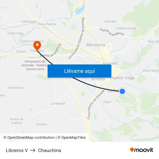 Libreros V to Chauchina map