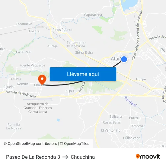 Paseo De La Redonda 3 to Chauchina map