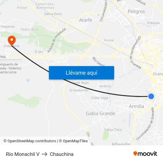 Río Monachil V to Chauchina map