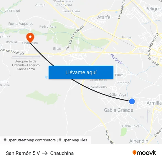San Ramón 5 V to Chauchina map