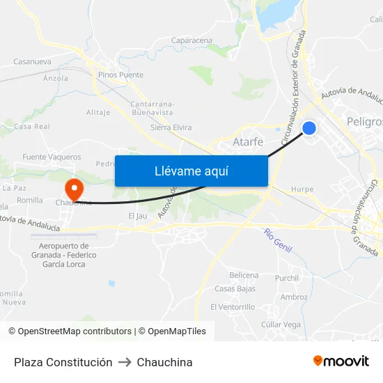 Plaza Constitución to Chauchina map