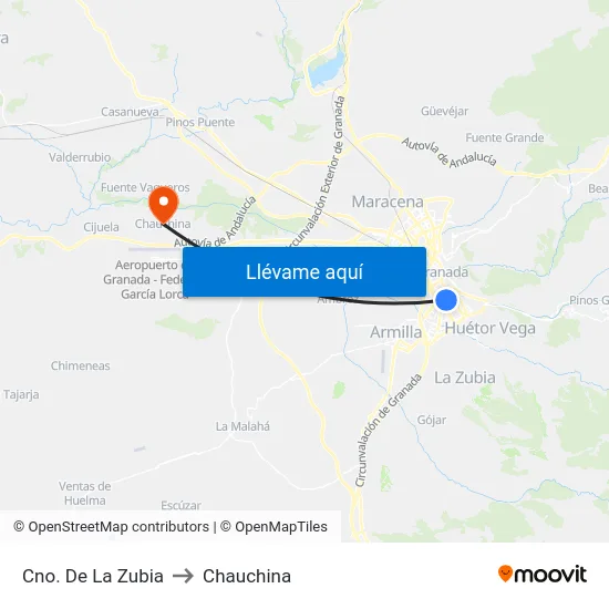 Cno. De La Zubia to Chauchina map