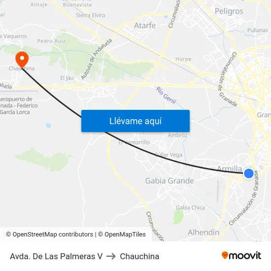Avda. De Las Palmeras V to Chauchina map