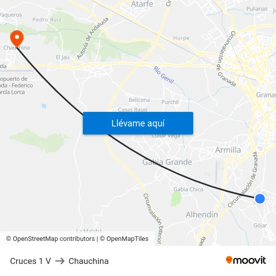 Cruces 1 V to Chauchina map