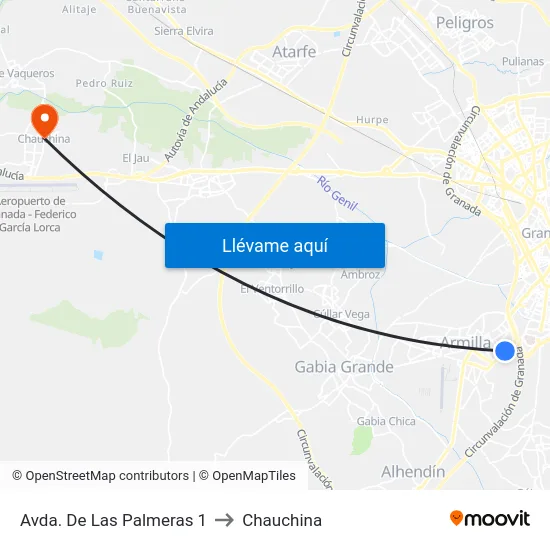 Avda. De Las Palmeras 1 to Chauchina map