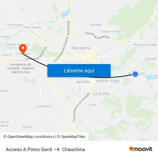 Acceso A Pinos Genil to Chauchina map