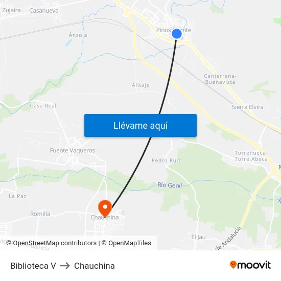 Biblioteca V to Chauchina map