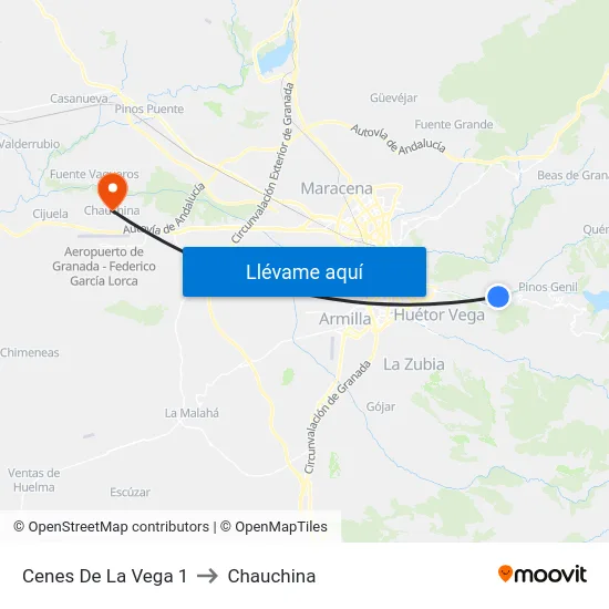 Cenes De La Vega 1 to Chauchina map