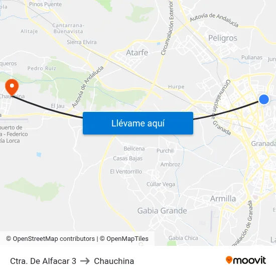 Ctra. De Alfacar 3 to Chauchina map