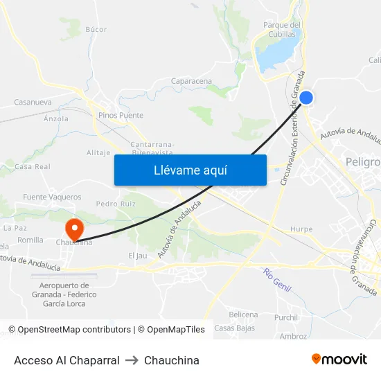 Acceso Al Chaparral to Chauchina map
