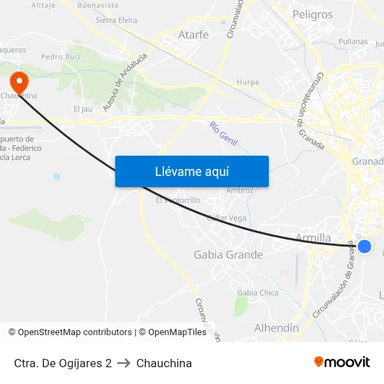 Ctra. De Ogíjares 2 to Chauchina map