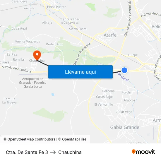 Ctra. De Santa Fe 3 to Chauchina map